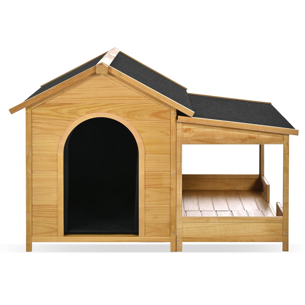 60.2' Large Outdoor Dog House with Insulated Liner for Winter, Waterproof Dog Kennel for Medium & Large Dogs, with Porch and Asphalt Roof on Elevated Flooring.