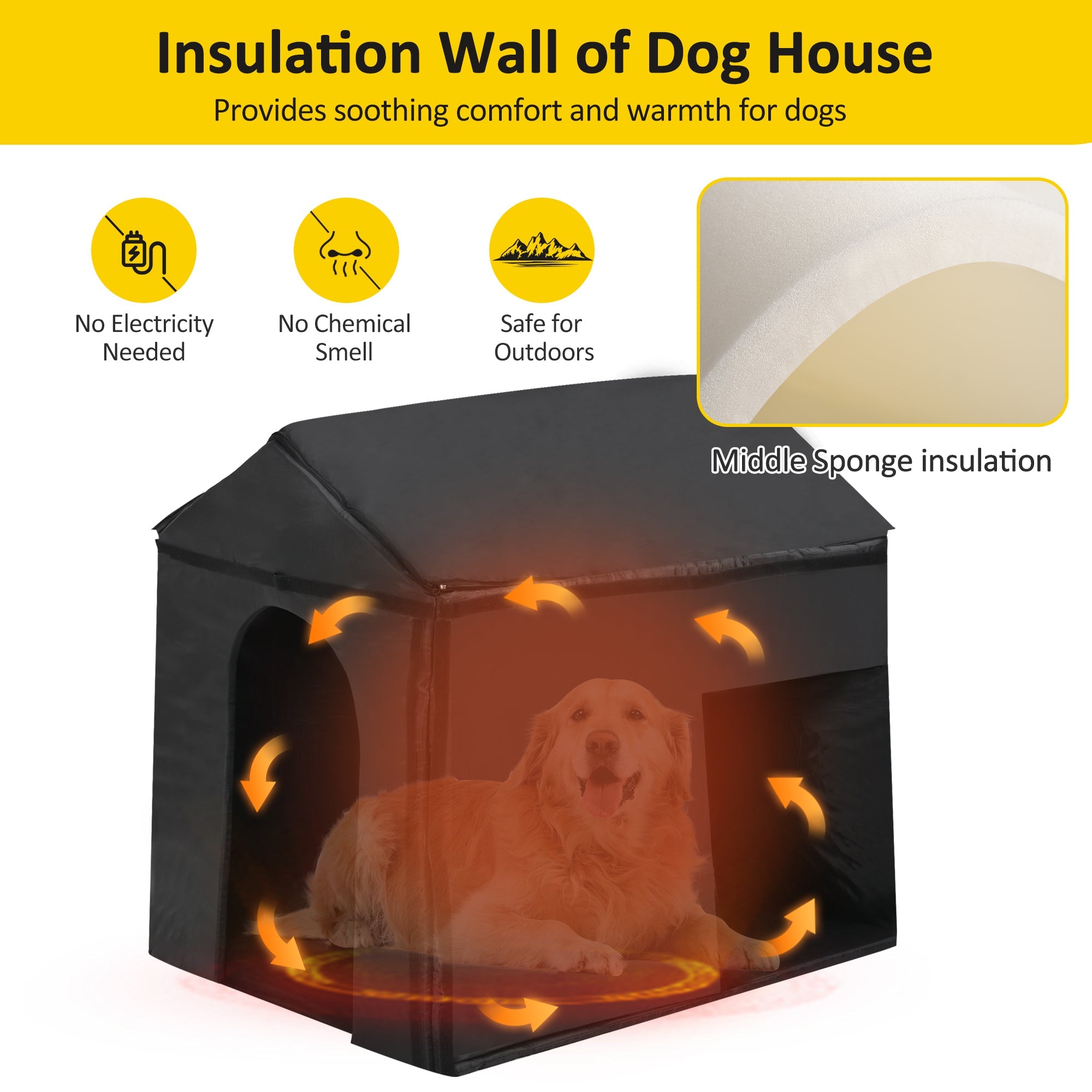 60.2' Large Outdoor Dog House with Insulated Liner for Winter, Waterproof Dog Kennel for Medium & Large Dogs, with Porch and Asphalt Roof on Elevated Flooring.
