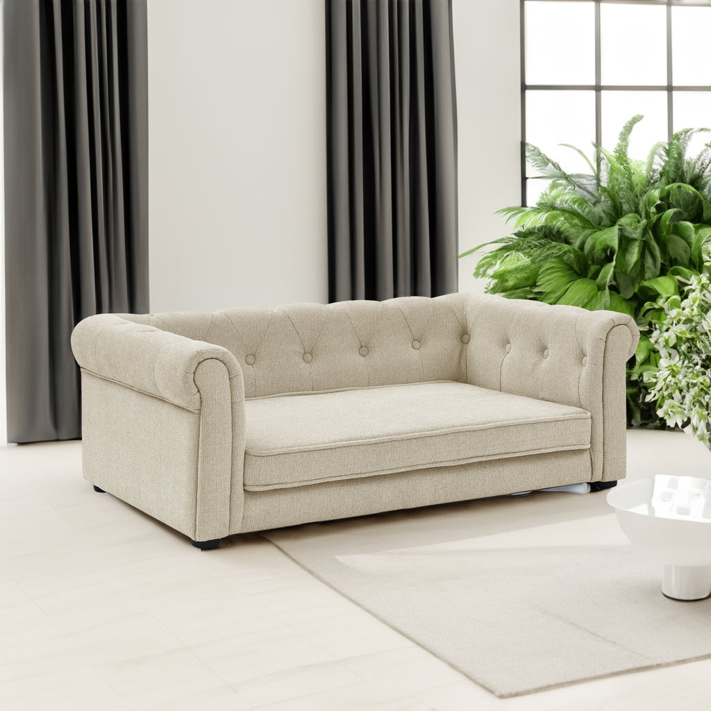 Elegant Pet Bed for Medium and Large Dogs, Durable Elevated Dog Sofa, Beige.