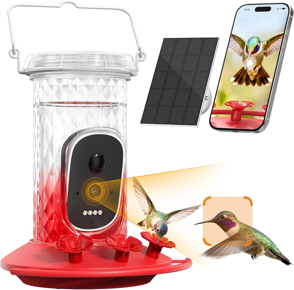 Hummingbird Feeder Camera Solar WiFi 2.5K HD AI Night Vision