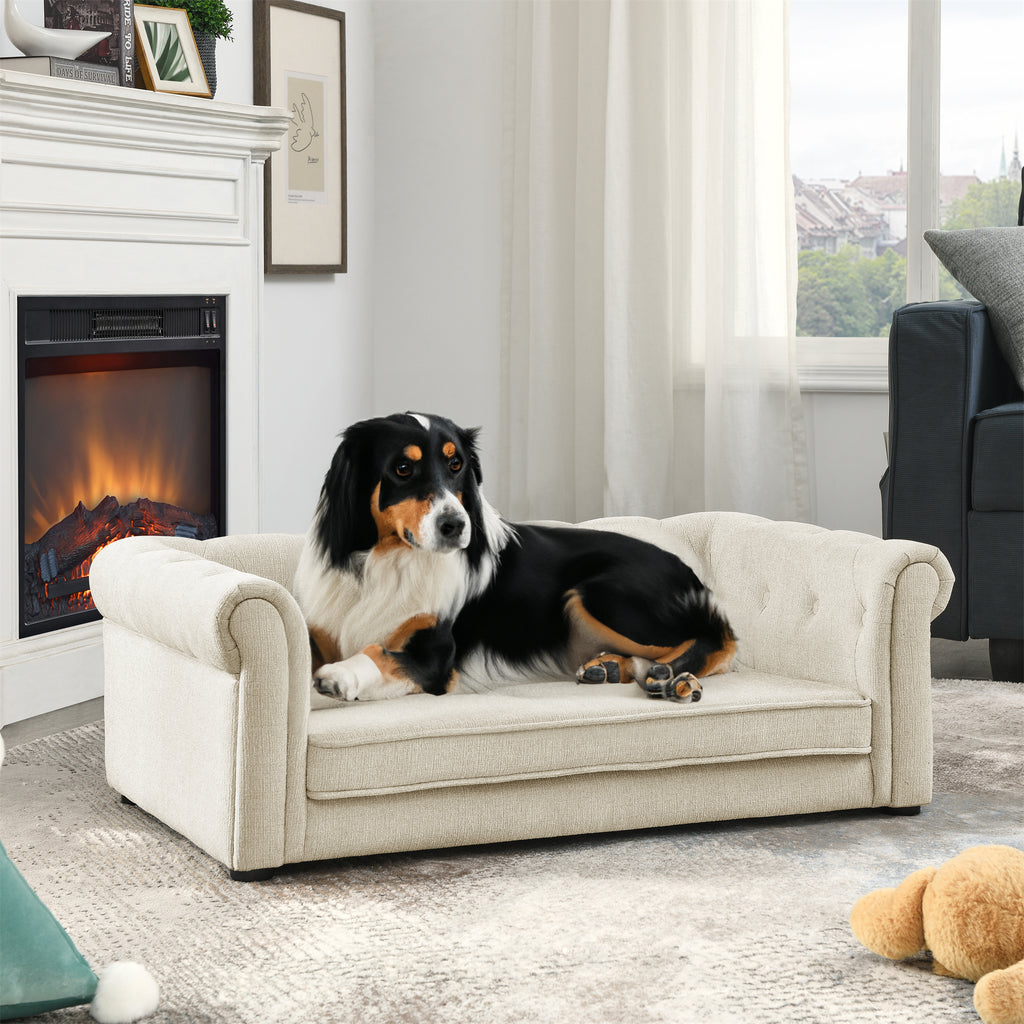 Elegant Pet Bed for Medium and Large Dogs, Durable Elevated Dog Sofa, Beige.