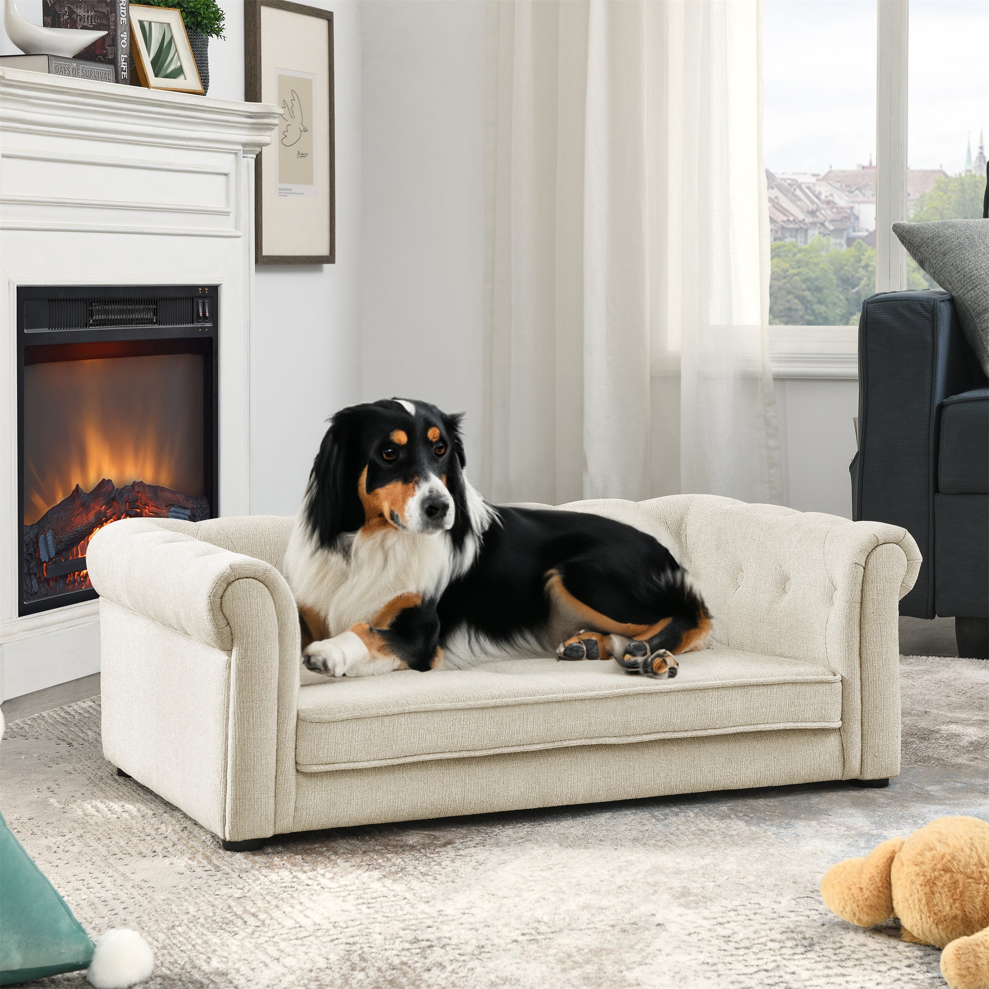 Elegant Pet Bed for Medium and Large Dogs, Durable Elevated Dog Sofa, Beige.