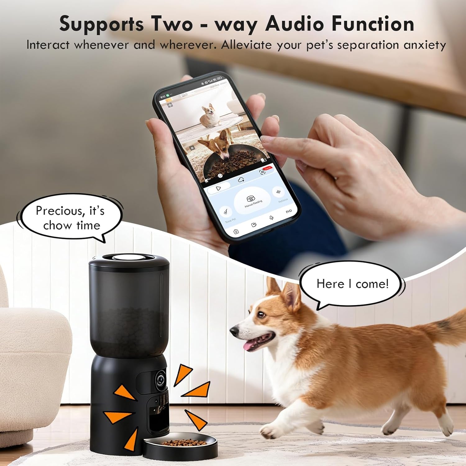 Automatic Pet Feeder Smart Camera 5L WiFi App Control Dual Power