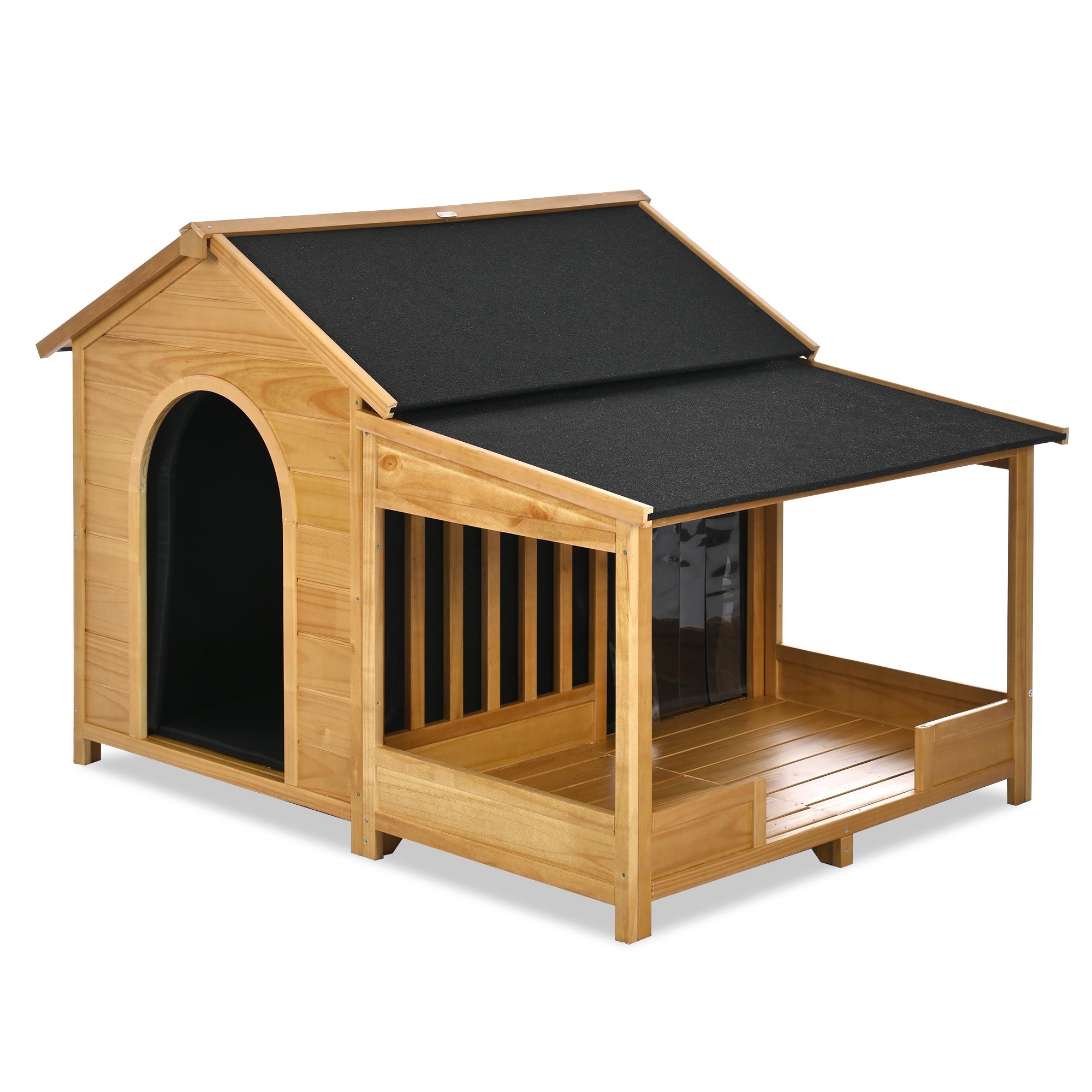 60.2' Large Outdoor Dog House with Insulated Liner for Winter, Waterproof Dog Kennel for Medium & Large Dogs, with Porch and Asphalt Roof on Elevated Flooring.