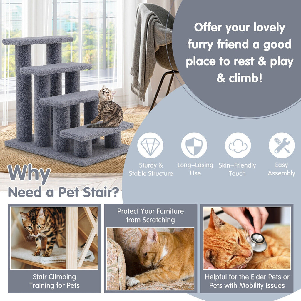 24 Inch, Step Carpeted Pet Stairs Ladder, Scratching Post, Cat Tree Climber