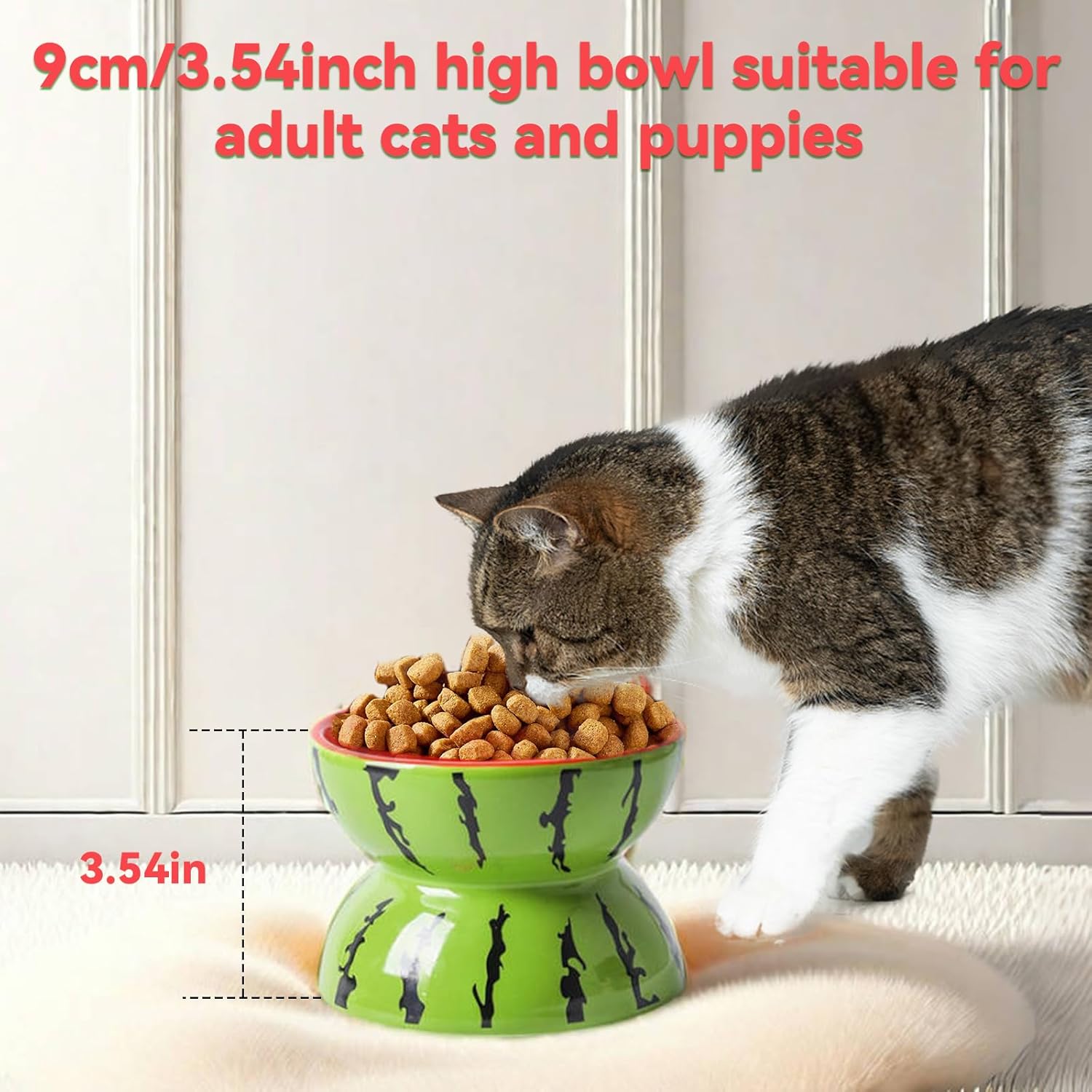 Ceramic Raised Cat Bowl - Elevated Wide Cat Bowl For Food And Water Tilted Pet Feeder Dish For Indoor Cats And Small Dogs