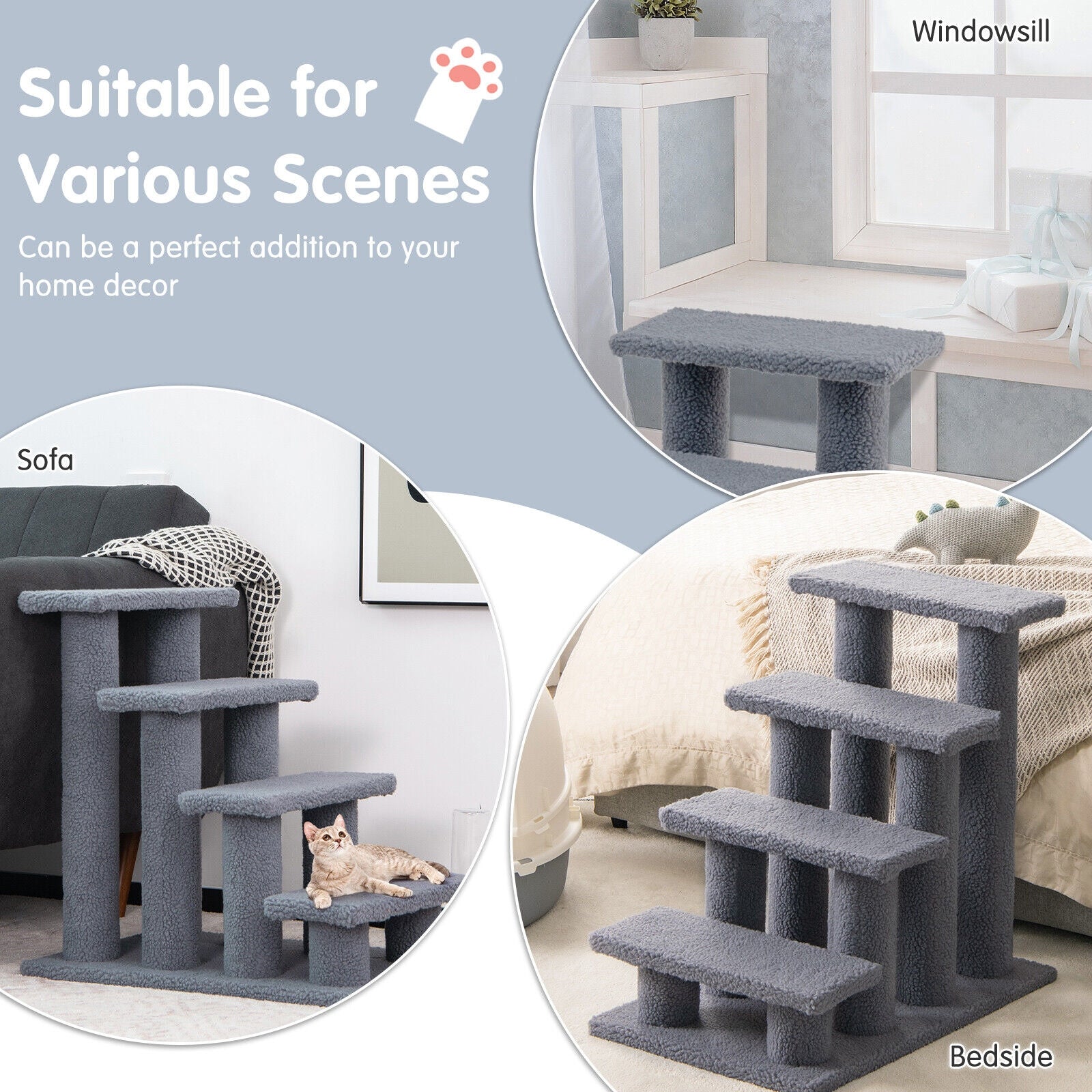 24 Inch, Step Carpeted Pet Stairs Ladder, Scratching Post, Cat Tree Climber