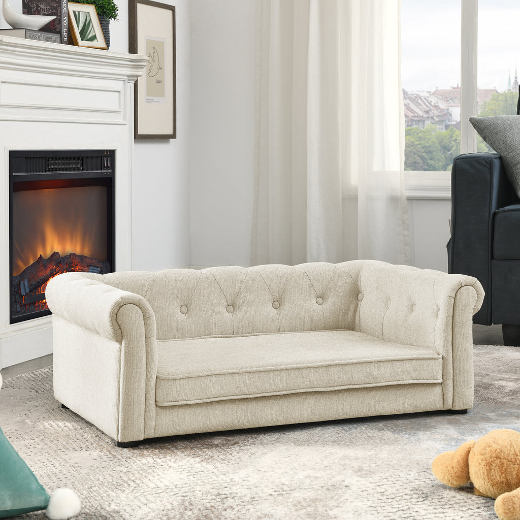 Elegant Pet Bed for Medium and Large Dogs, Durable Elevated Dog Sofa, Beige.