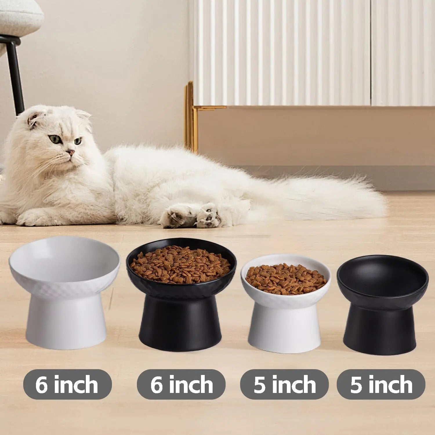 Ceramic Elevated Cat Bowls Set