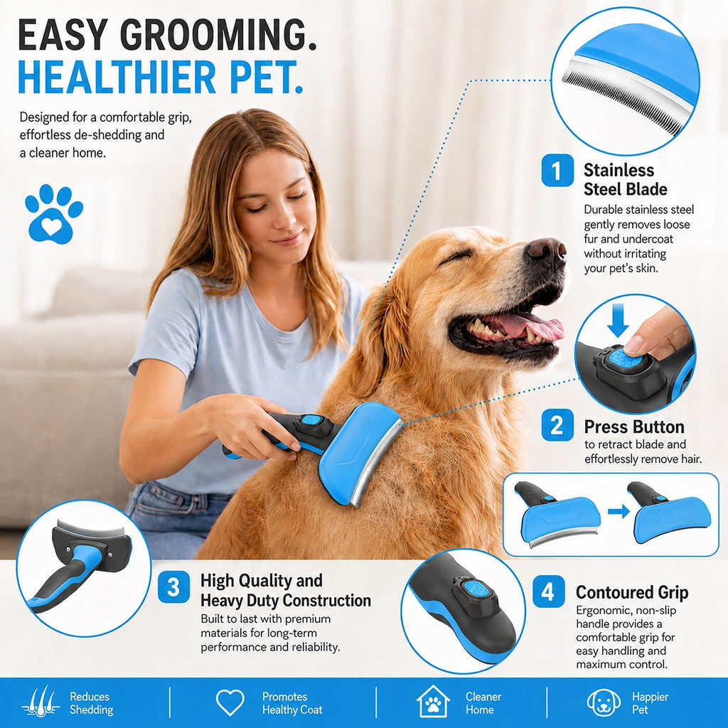 Pet Life ® 'Fur-Guard' Easy Self-Cleaning Grooming Deshedder Pet Comb
