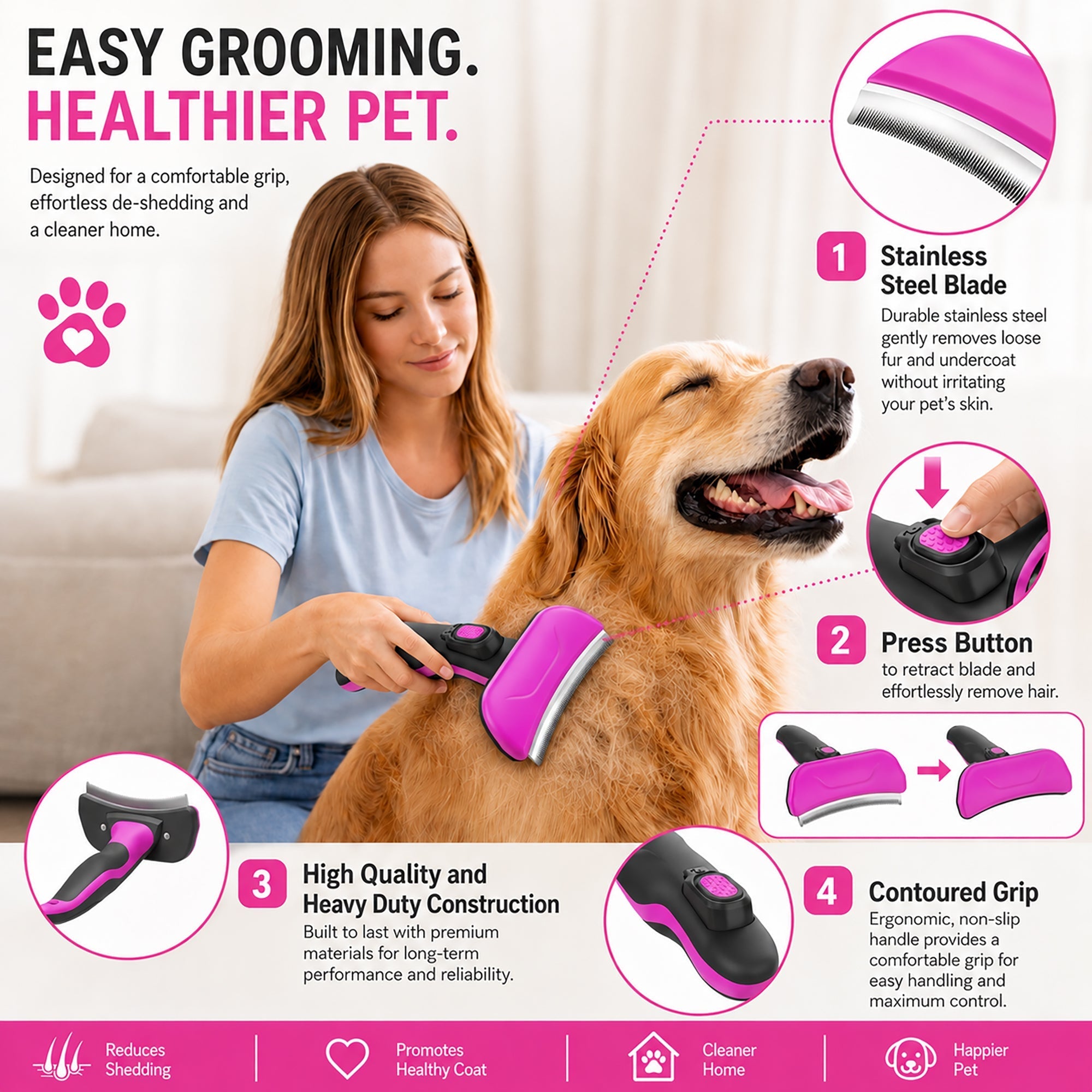 Pet Life ® 'Fur-Guard' Easy Self-Cleaning Grooming Deshedder Pet Comb