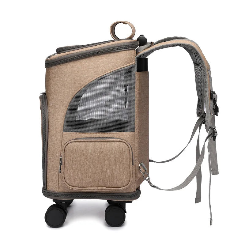 Portable Pet Backpack Adjustable W Wheels. Lightweight.