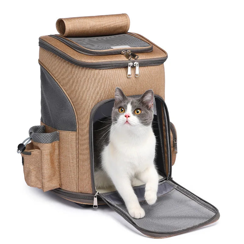 Portable Pet Backpack Adjustable W Wheels. Lightweight.