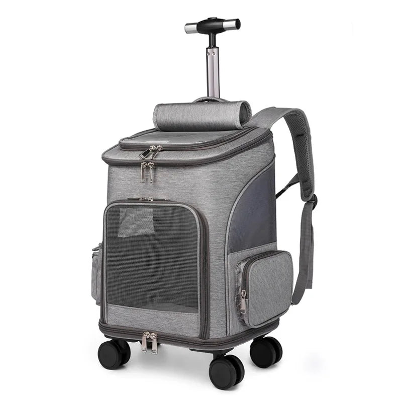 Portable Pet Backpack Adjustable W Wheels. Lightweight.