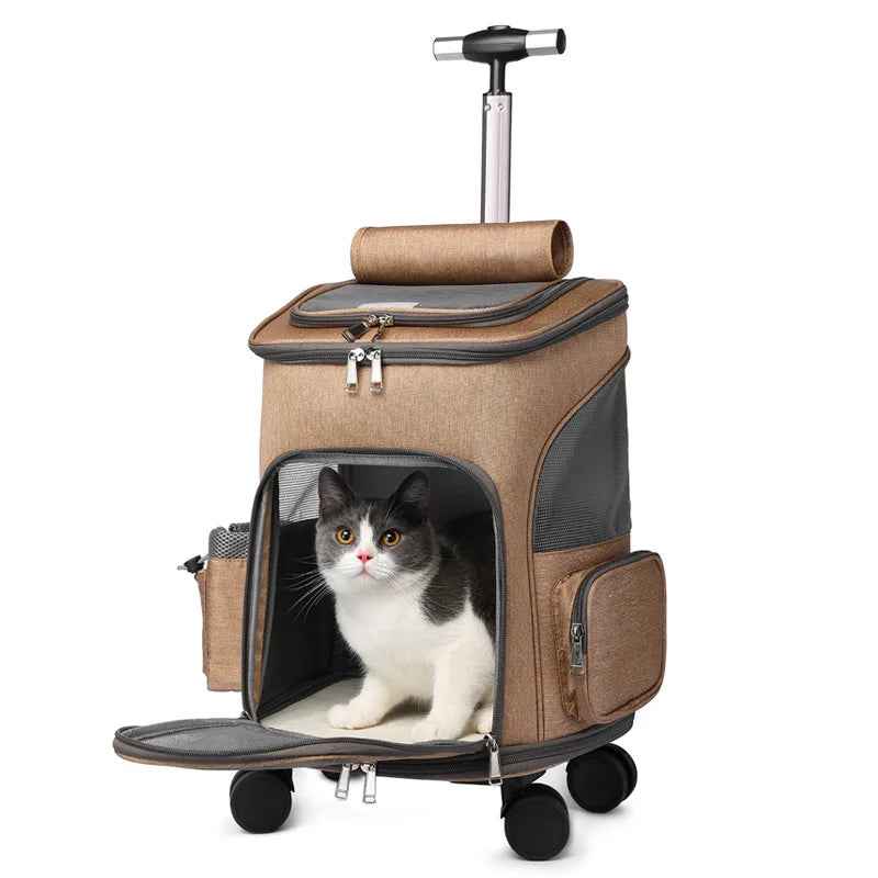 Portable Pet Backpack Adjustable W Wheels. Lightweight.