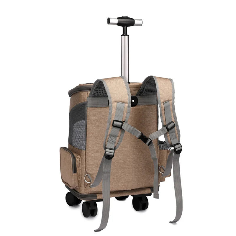 Portable Pet Backpack Adjustable W Wheels. Lightweight.