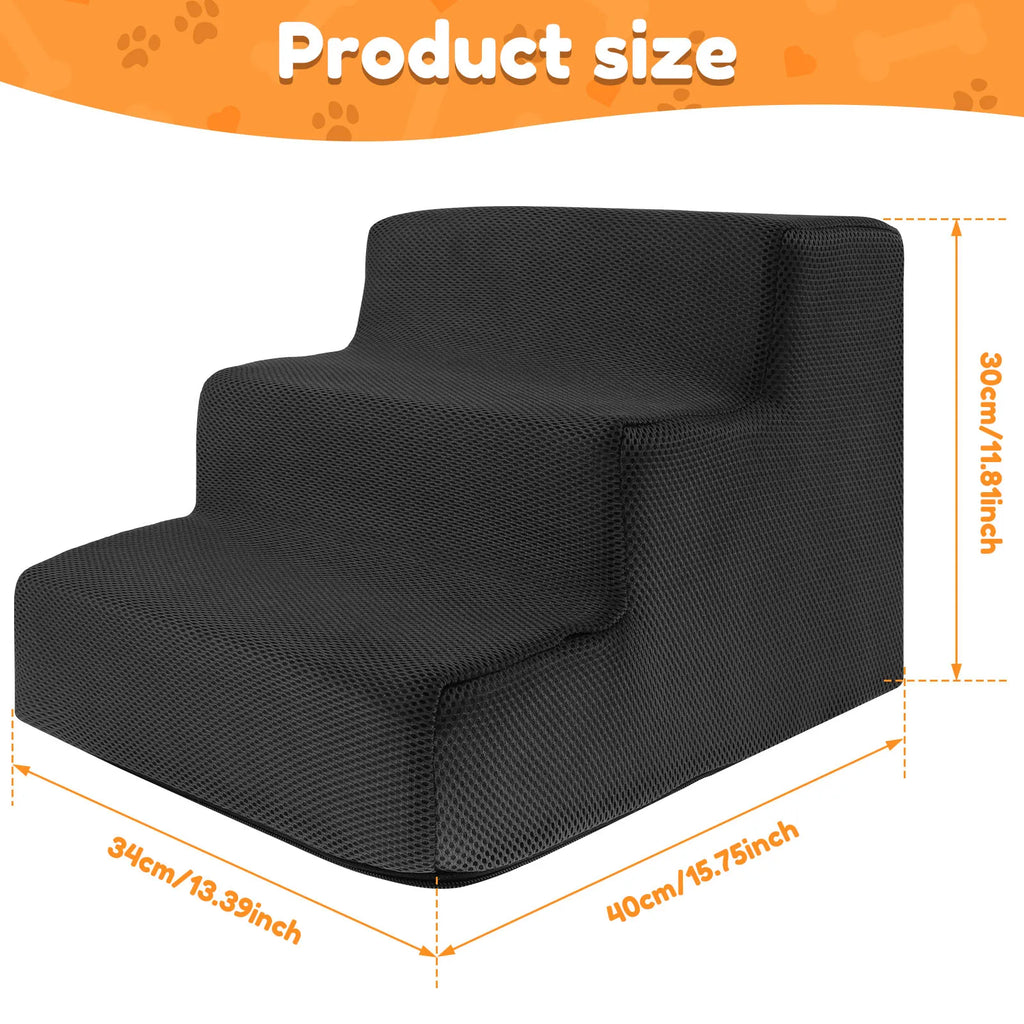 3 Step High Density, Soft Foam Ramp Stairs, Removable and Washable Non-Slip Dog/Cat Steps