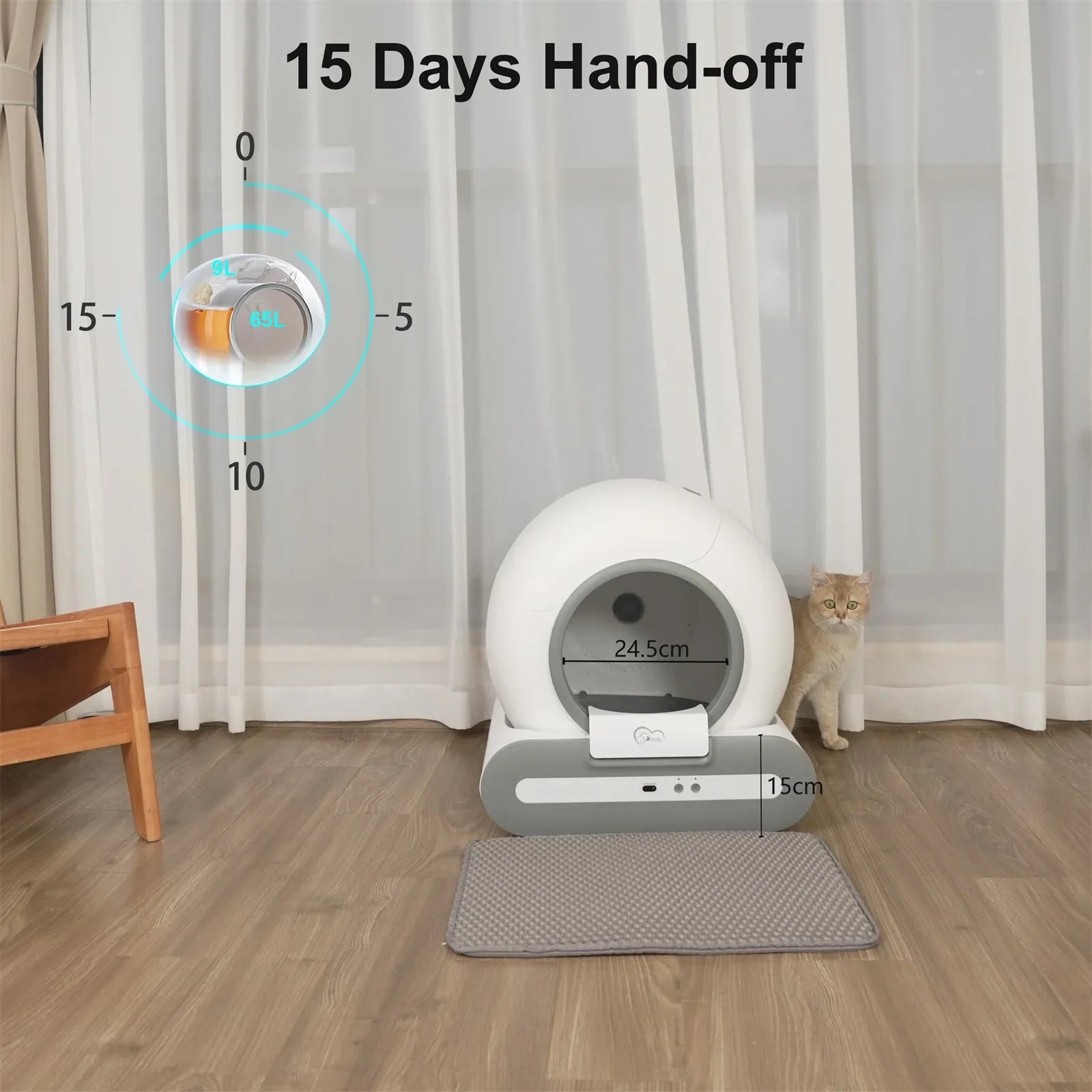 DOEL  Automatic Cat Litter Box Self Cleaning w/App Control & Cat Litter Mat for Multiple Cats