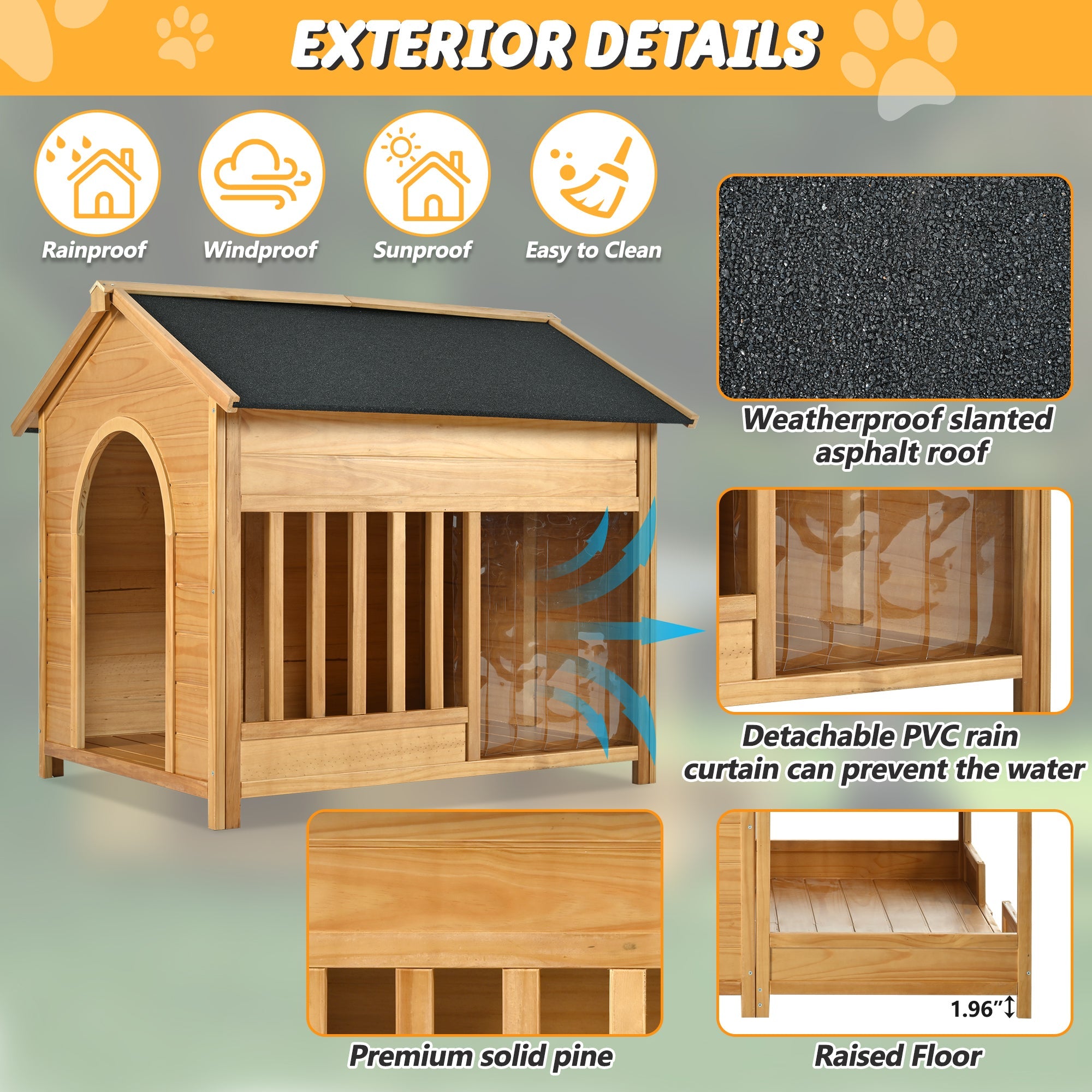 60.2' Large Outdoor Dog House with Insulated Liner for Winter, Waterproof Dog Kennel for Medium & Large Dogs, with Porch and Asphalt Roof on Elevated Flooring.