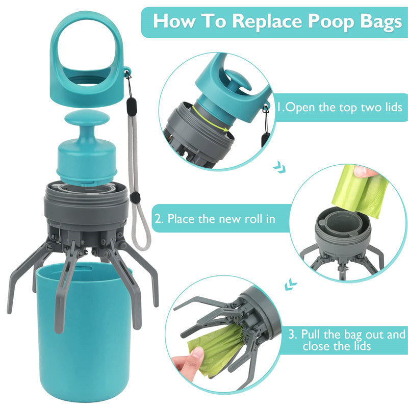 Portable Lightweight Dog Pooper Scooper With Built-in Poop Bag Dispenser.