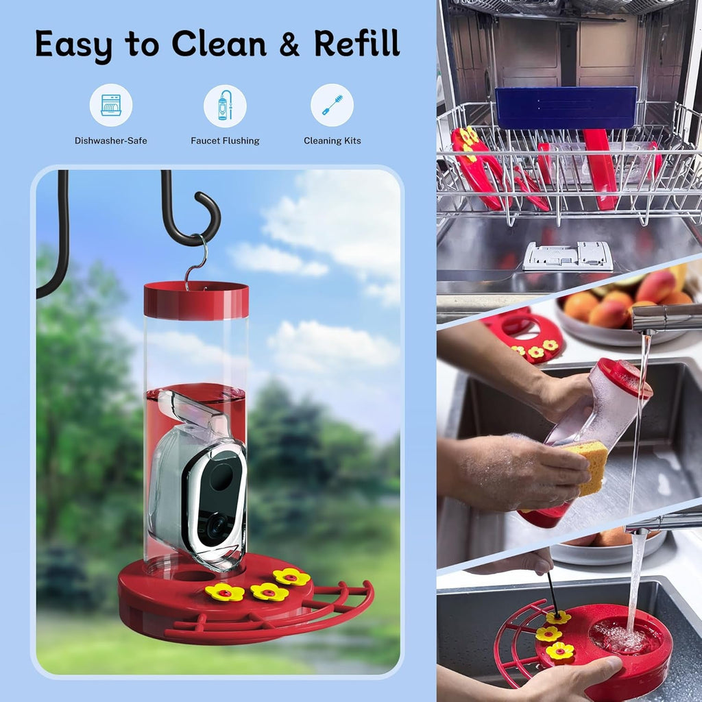 Hummingbird Feeder Camera Solar WiFi Smart AI Motion Detection 20oz