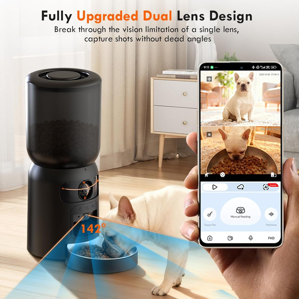 Automatic Pet Feeder Smart Camera 5L WiFi App Control Dual Power