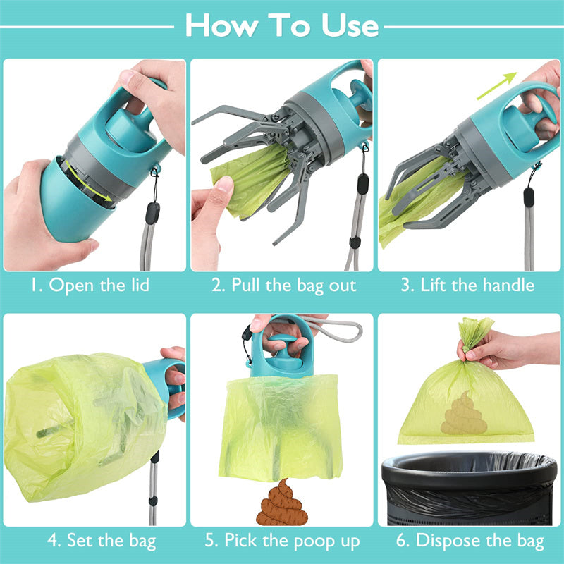 Portable Lightweight Dog Pooper Scooper With Built-in Poop Bag Dispenser.