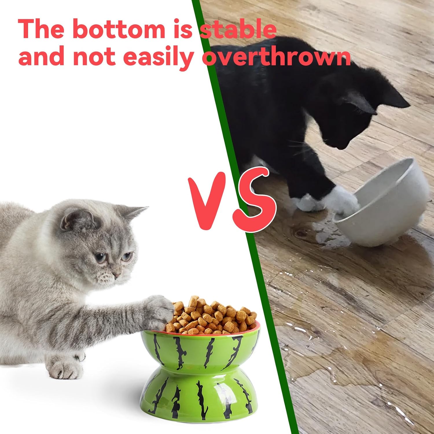 Ceramic Raised Cat Bowl - Elevated Wide Cat Bowl For Food And Water Tilted Pet Feeder Dish For Indoor Cats And Small Dogs