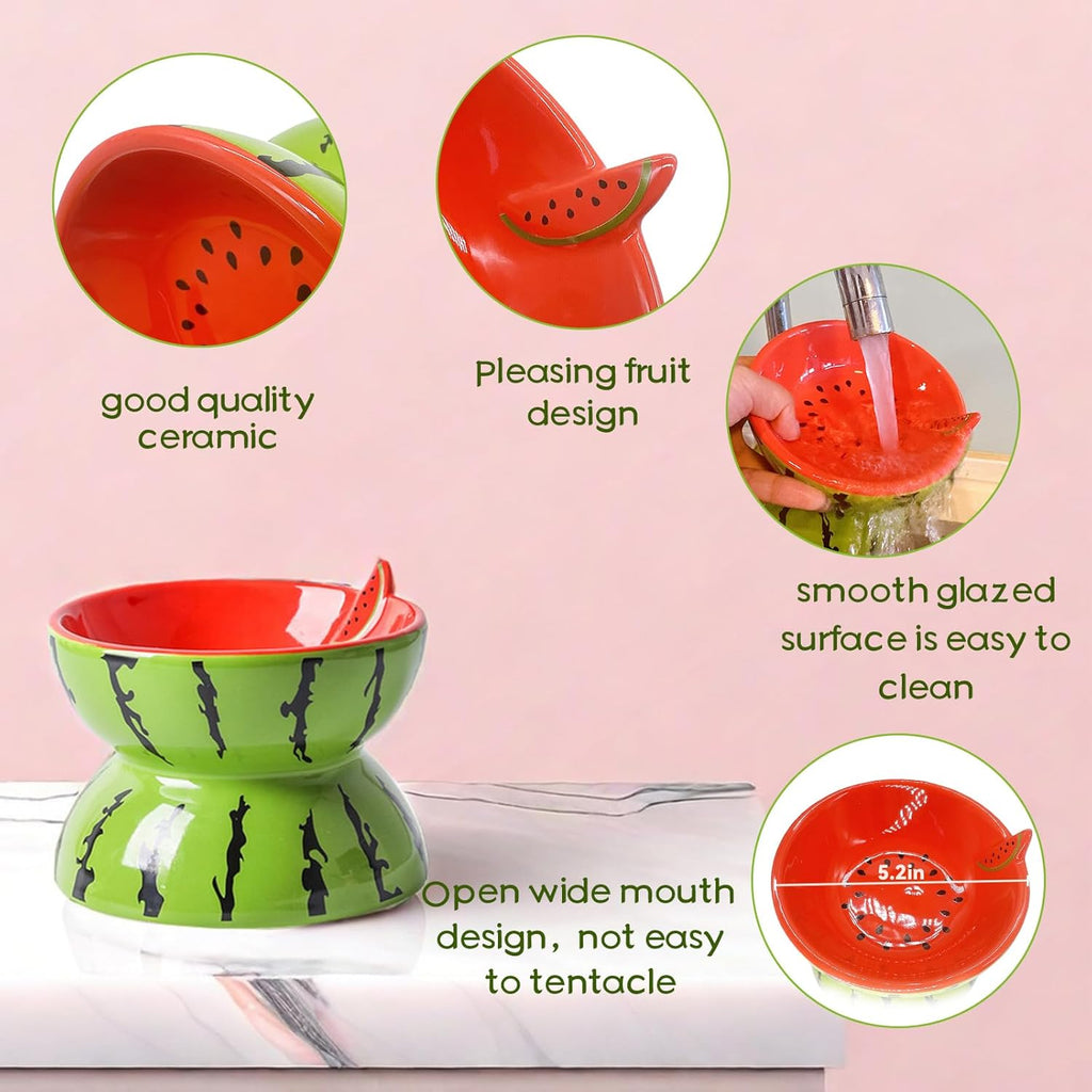 Ceramic Raised Cat Bowl - Elevated Wide Cat Bowl For Food And Water Tilted Pet Feeder Dish For Indoor Cats And Small Dogs
