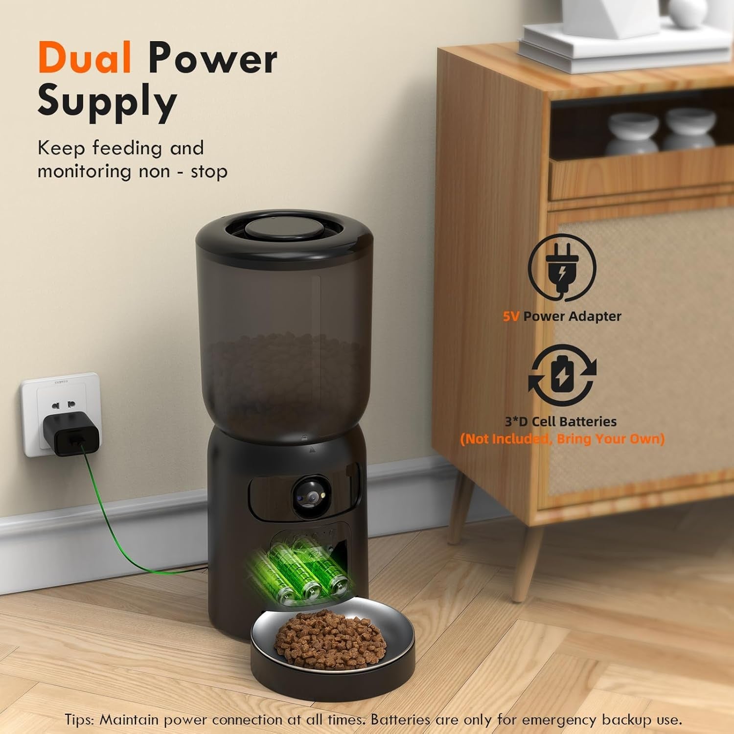 Automatic Pet Feeder Smart Camera 5L WiFi App Control Dual Power