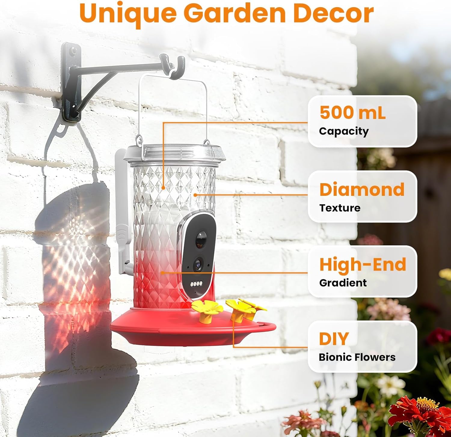 Hummingbird Feeder Camera Solar WiFi 2.5K HD AI Night Vision