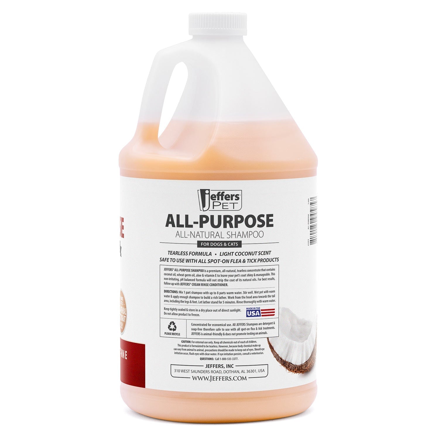 Jeffers Pet Tearless All-Purpose, All-Natural Coconut Oil Shampoo for Dogs & Cats