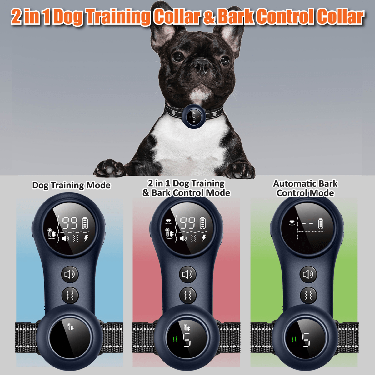 NeoAlly 2-in-1 Dog Training & Bark Control Collar | Automatic Barking Detection, Remote Shock | Rechargeable, Waterproof