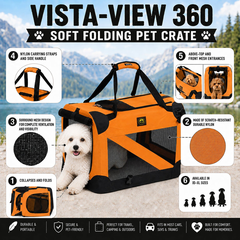 Pet Life ® '360° Vista View' Zippered Soft Folding Collapsible Durable Pet Crate Carrier.