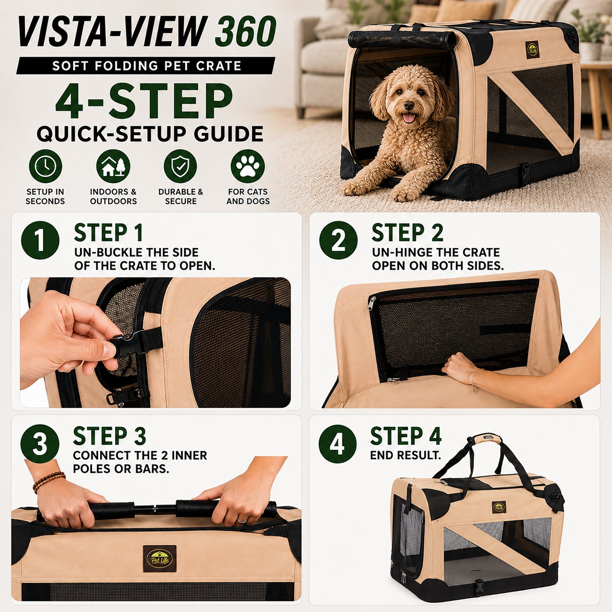 Pet Life ® '360° Vista View' Zippered Soft Folding Collapsible Durable Pet Crate Carrier.