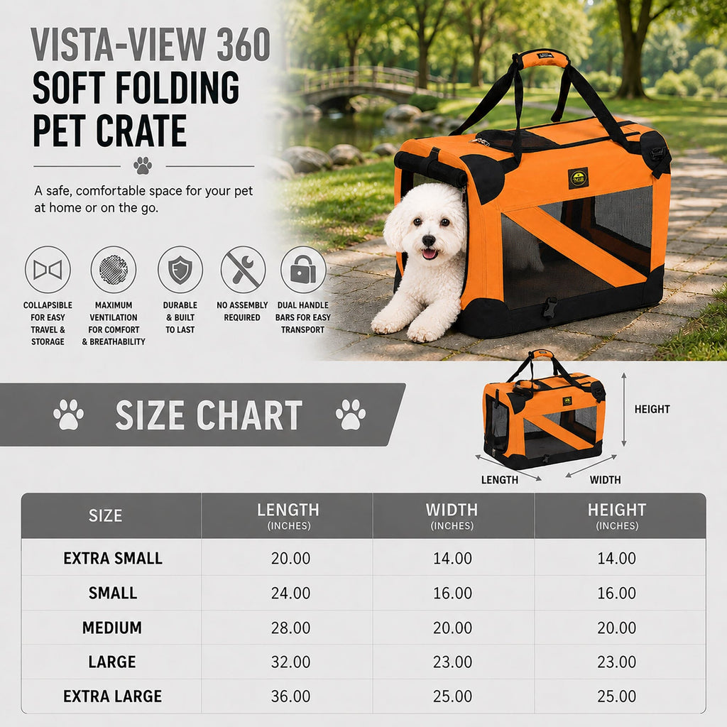 Pet Life ® '360° Vista View' Zippered Soft Folding Collapsible Durable Pet Crate Carrier.