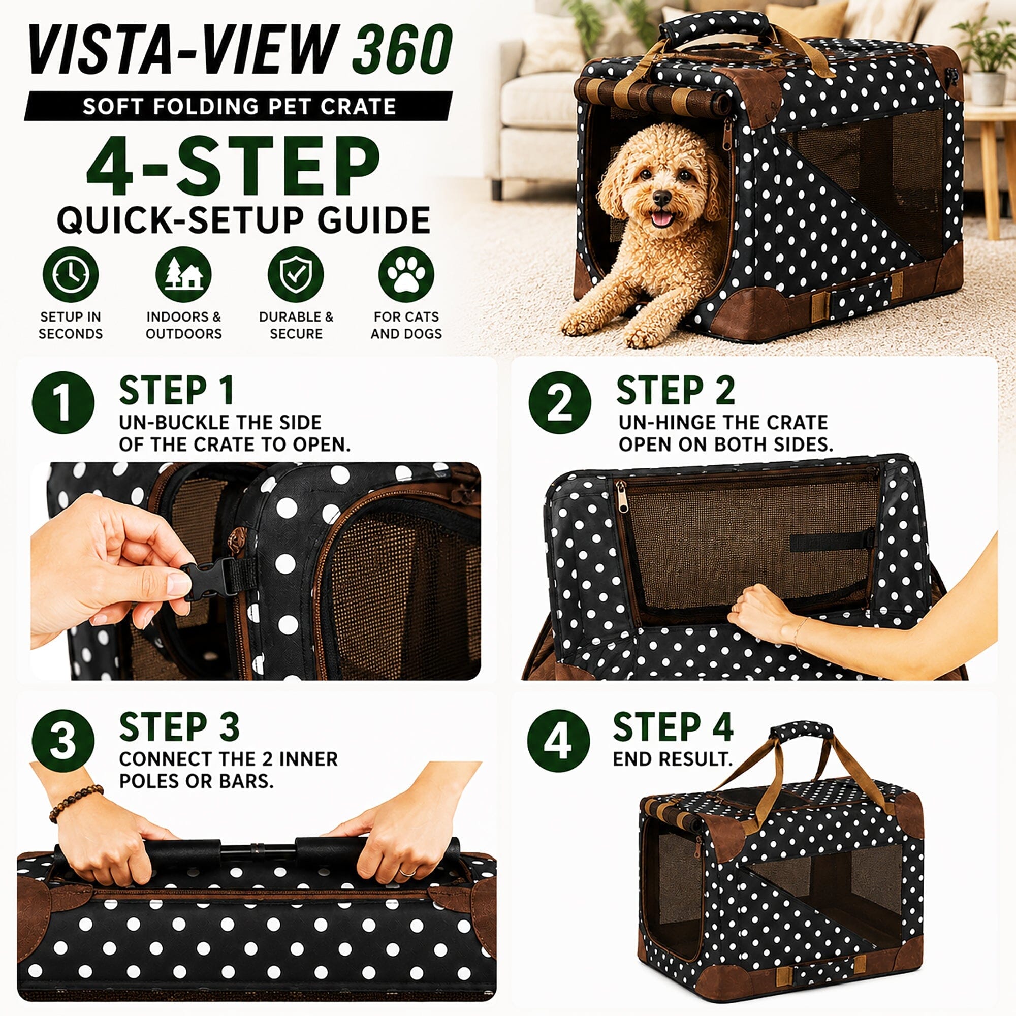 Pet Life ® '360° Vista View' Zippered Soft Folding Collapsible Durable Pet Crate Carrier.