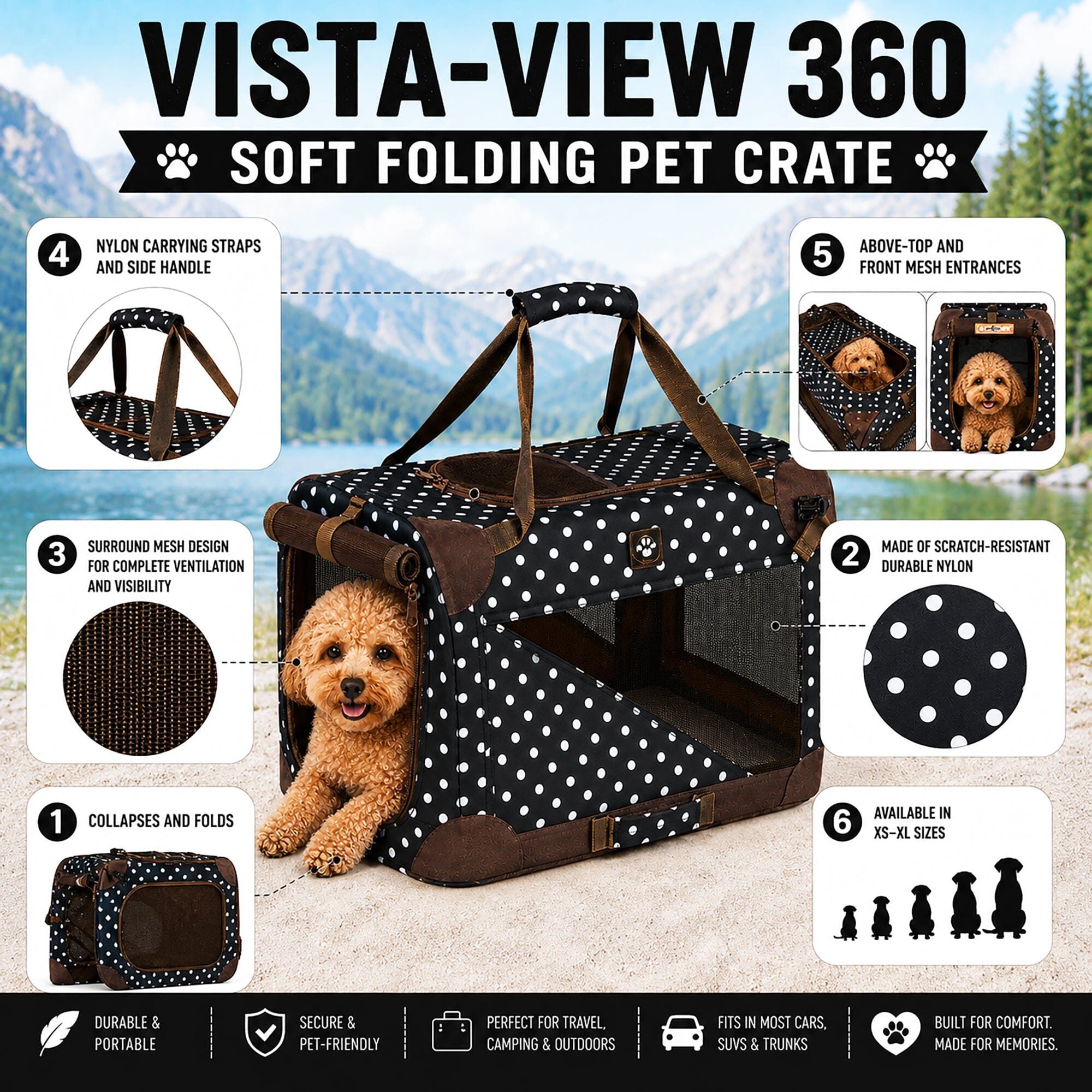 Pet Life ® '360° Vista View' Zippered Soft Folding Collapsible Durable Pet Crate Carrier.