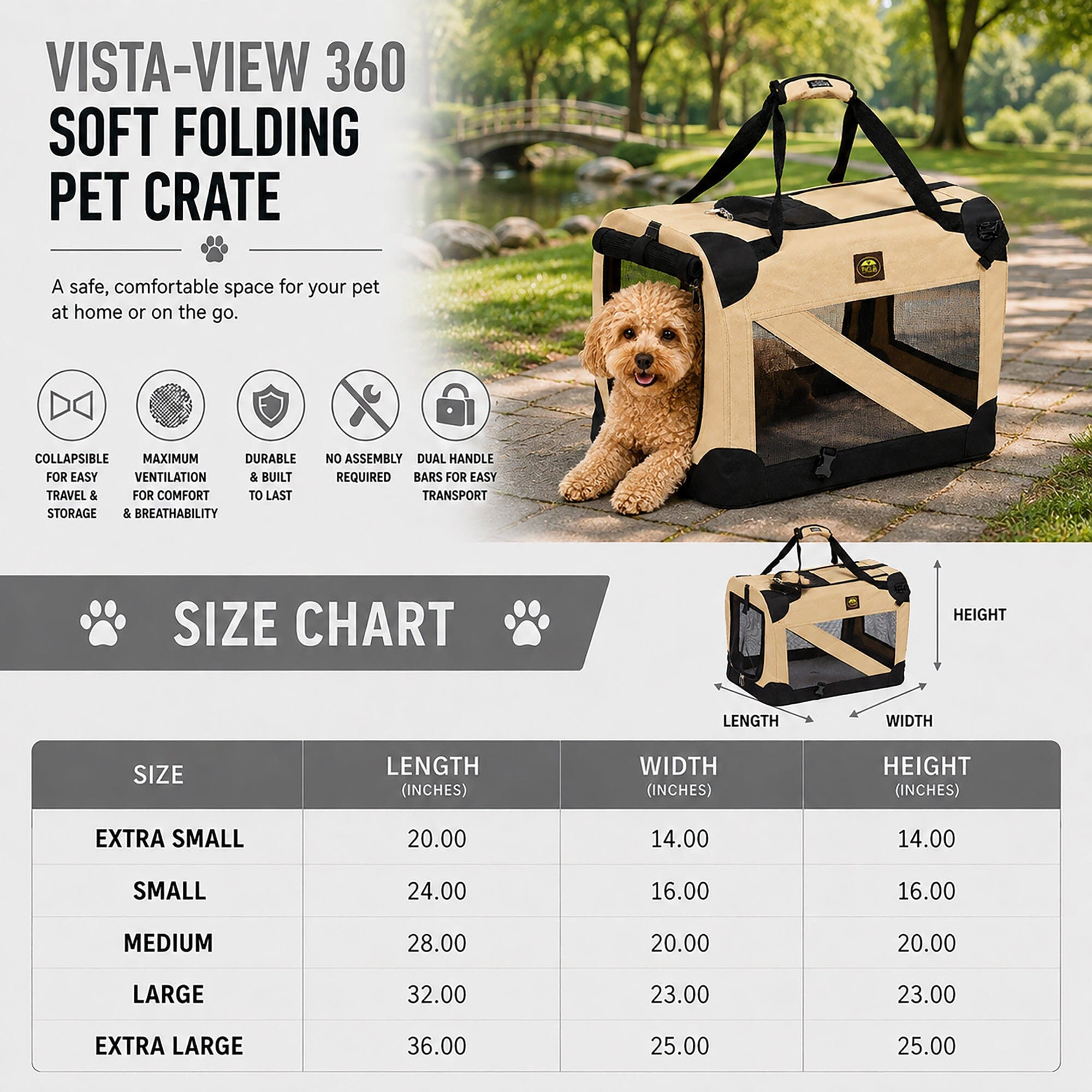 Pet Life ® '360° Vista View' Zippered Soft Folding Collapsible Durable Pet Crate Carrier.